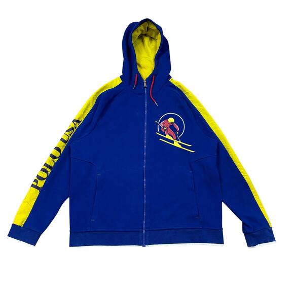 Vintage Polo Ralph Lauren USA Downhill Skier Full Zip Hoodie Men's Large